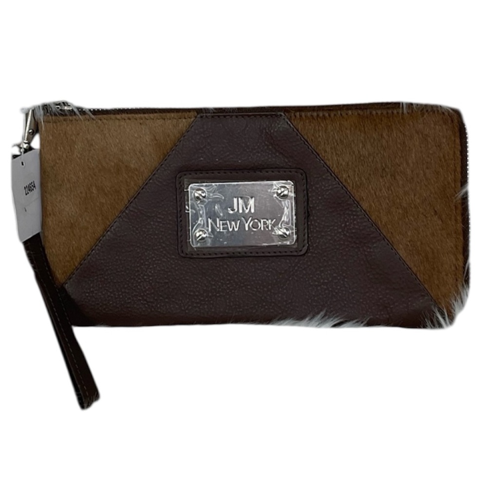NEW JM New York Brown Cowhide 100% Genuine Western Leather Wristlet Wallet